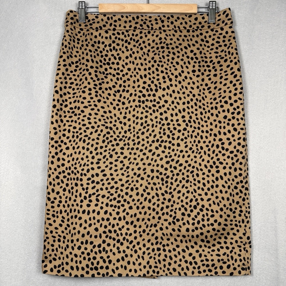 J. Crew No. 2 Pencil Skirt Office Siren Dalmatian Print Tan Black Cotton